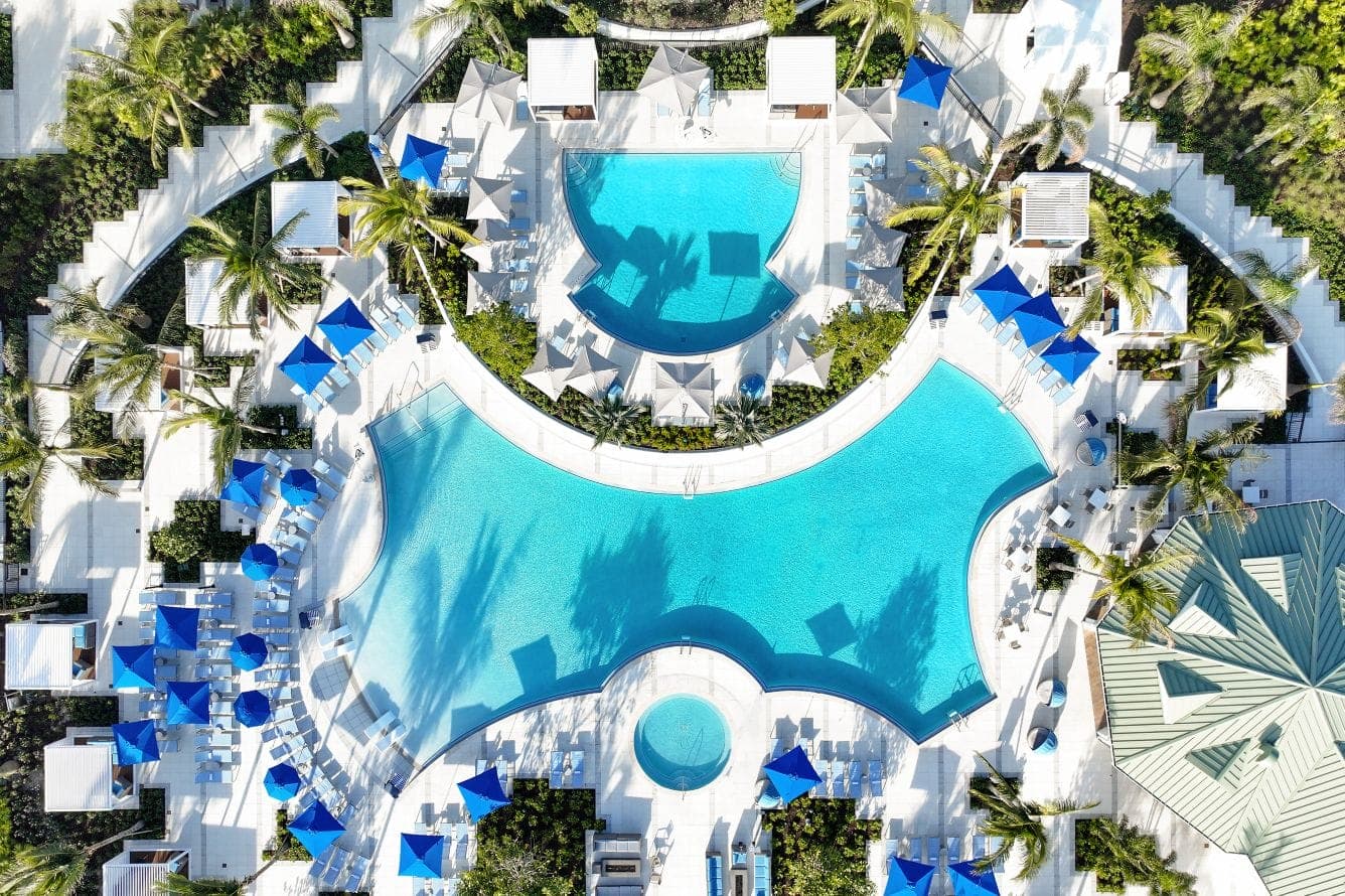 Aerial view of the resort pools
